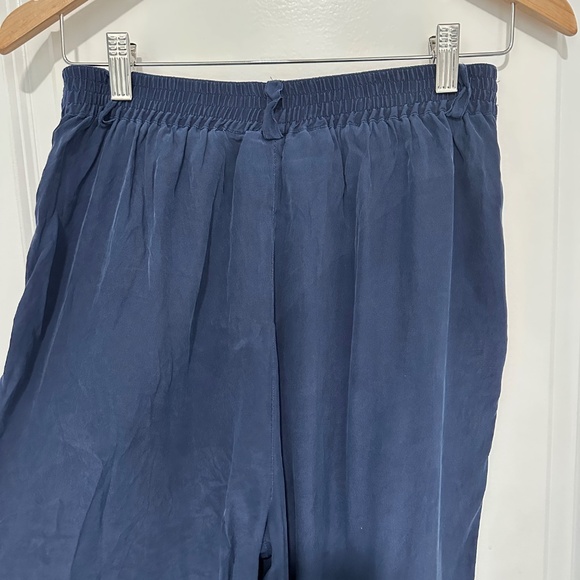 Diane Gilman 100% Silk Pants Vintage Navy Elastic Waist Trouser - Picture 7 of 10